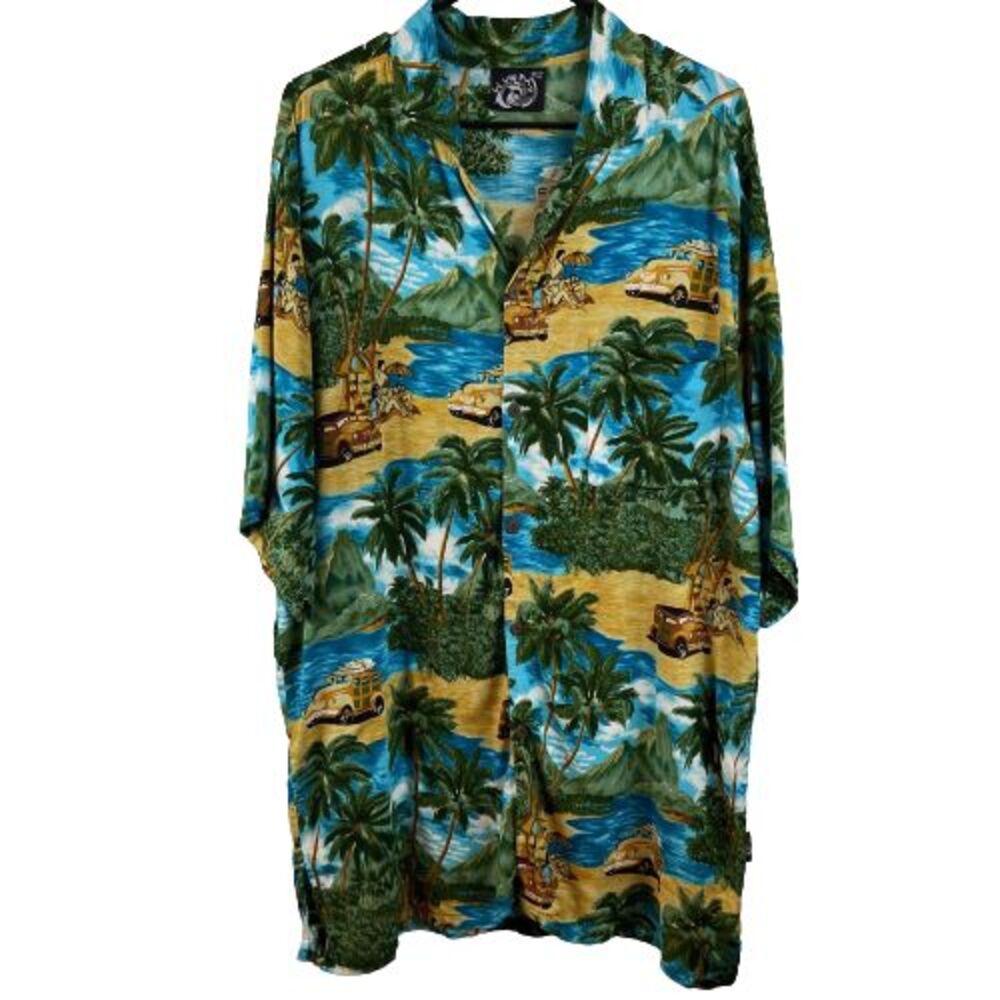 ULUWATU Men's 2XL Hawaiian Shirt Beach Palm Trees Tropical Aloha Surf Car